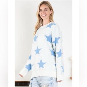 Oversized Blue Star Sweater W/Pockets